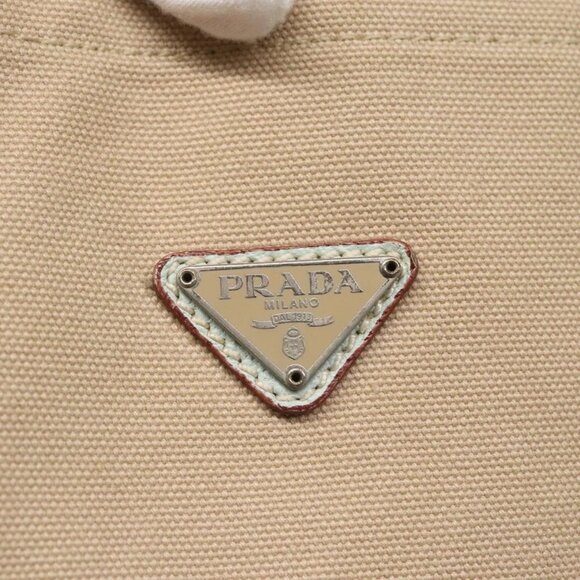 PRADA Tote Bag Canvas Beige Silver Auth - Picture 11 of 15